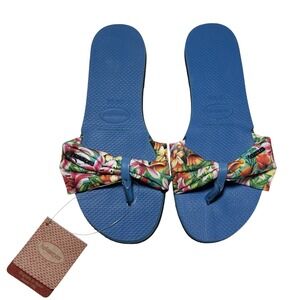Havaianas *NEW* Women's 9-10 St. Tropez Thong Blue Floral Flip Flop Sandals